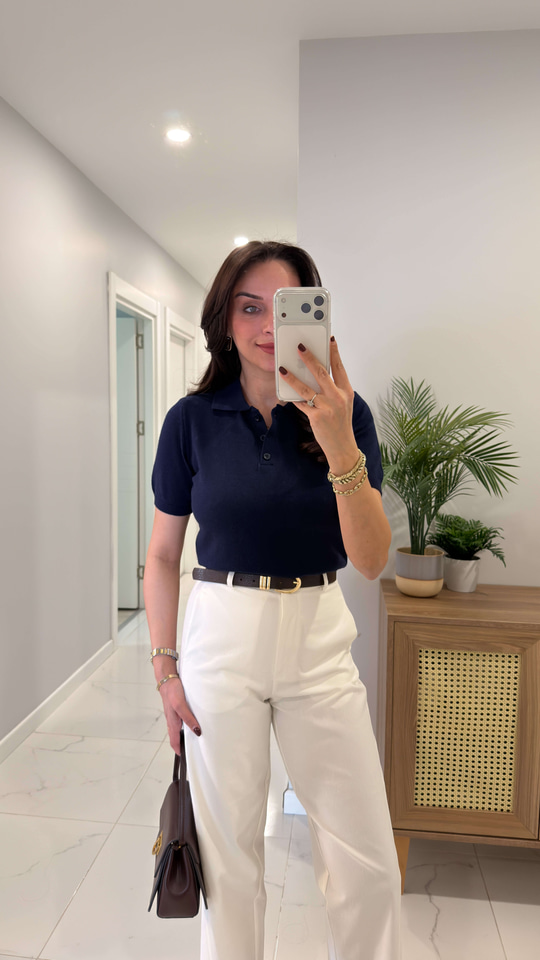 MD Juno Lacivert  Polo Yaka Kısa Kollu Triko