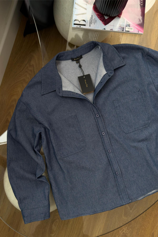 MD Sesla Mavi Cep Detaylı Denim Gömlek