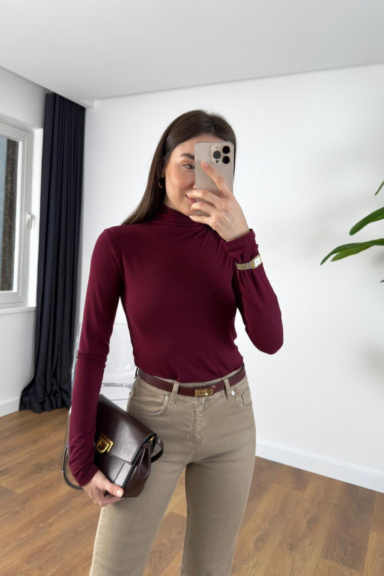 MD Tersa Bordo Balıkçı Yaka Bluz