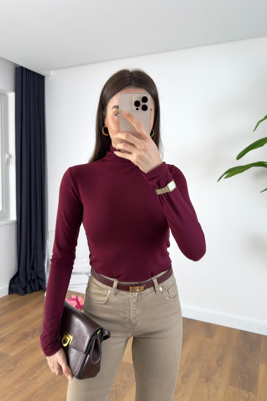 MD Tersa Bordo Balıkçı Yaka Bluz