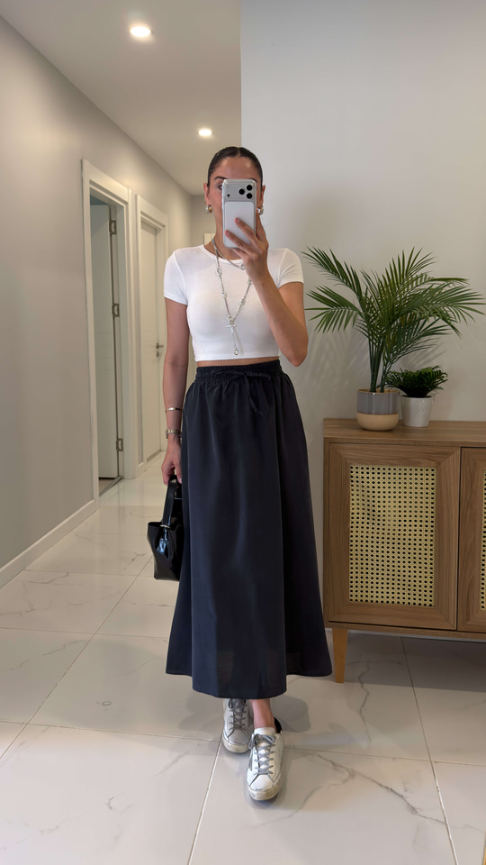 Md Violetta Siyah Beli Lastikli Tensel Etek