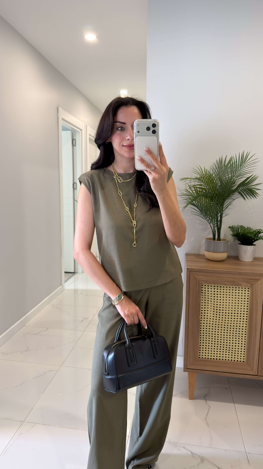 MD Zorex Haki Vatkalı Keten Takım