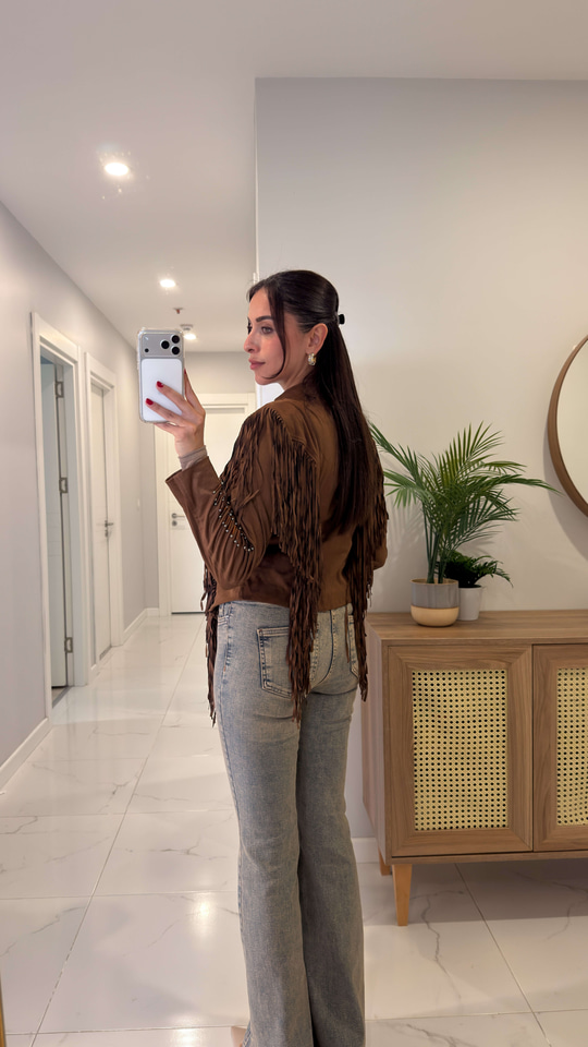Melina Camel Süet Püsküllü Ceket