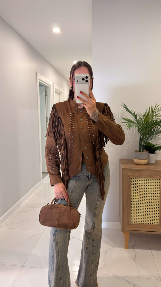 Melina Camel Süet Püsküllü Ceket