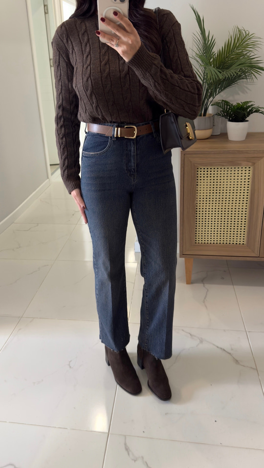 Melotti Koyu Mavi Yıkama Kesik Paça Kemerli Straight Jean