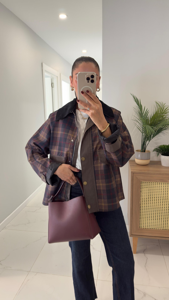 Mesa Lacivert Bordo Ekoseli Kadife Yaka Ceket