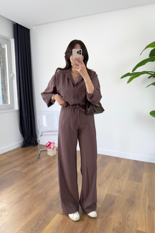 Monsa Acı Kahve Tencel Pantolon Gömlek Takım