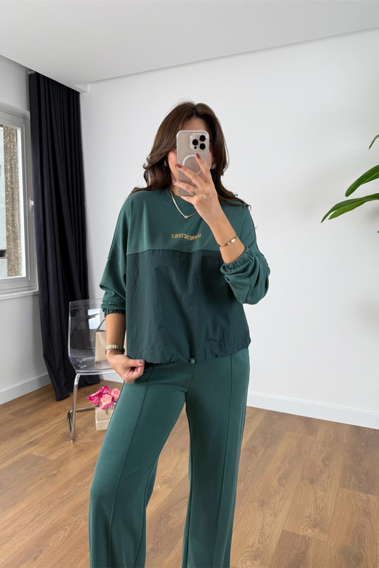 Nadia Petrol Mavi Paraşüt Kumaş Sweat-Pantolon Modal Takım
