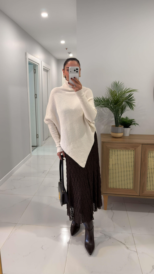 Natra Kahve Dantelli Astarlı Etek