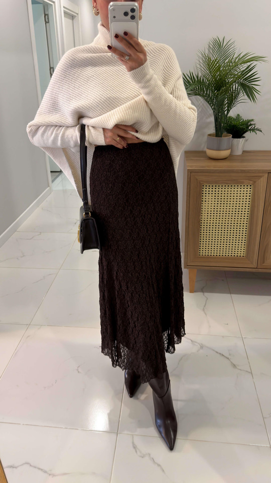 Natra Kahve Dantelli Astarlı Etek