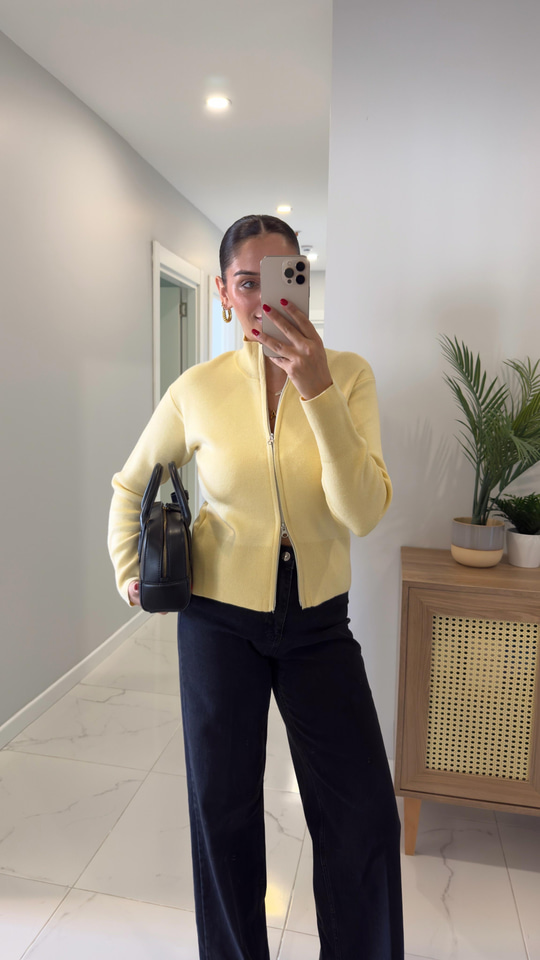 Nenna Sarı Fermuarlı Hırka