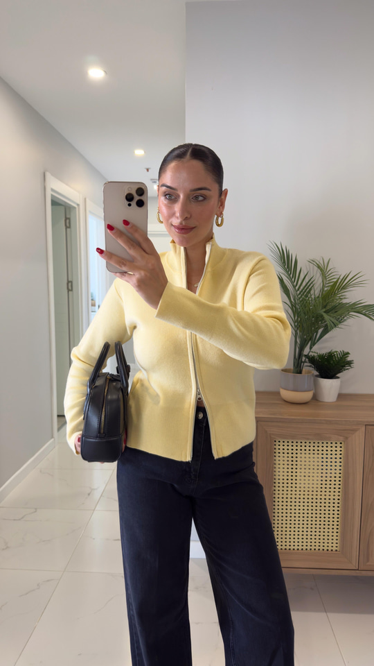 Nenna Sarı Fermuarlı Hırka