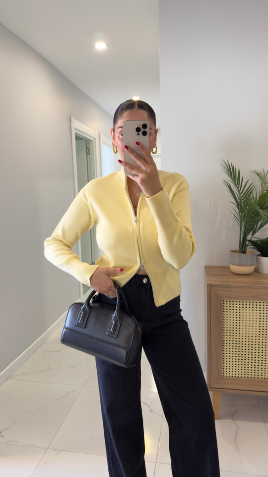 Nenna Sarı Fermuarlı Hırka
