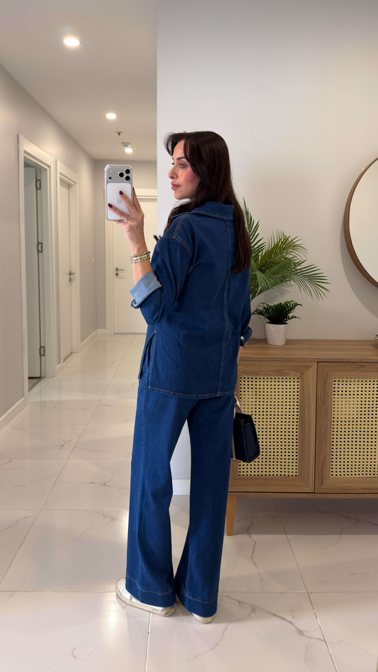 Ninnas Mavi Kapak Cep Detaylı Denim İkili Takım