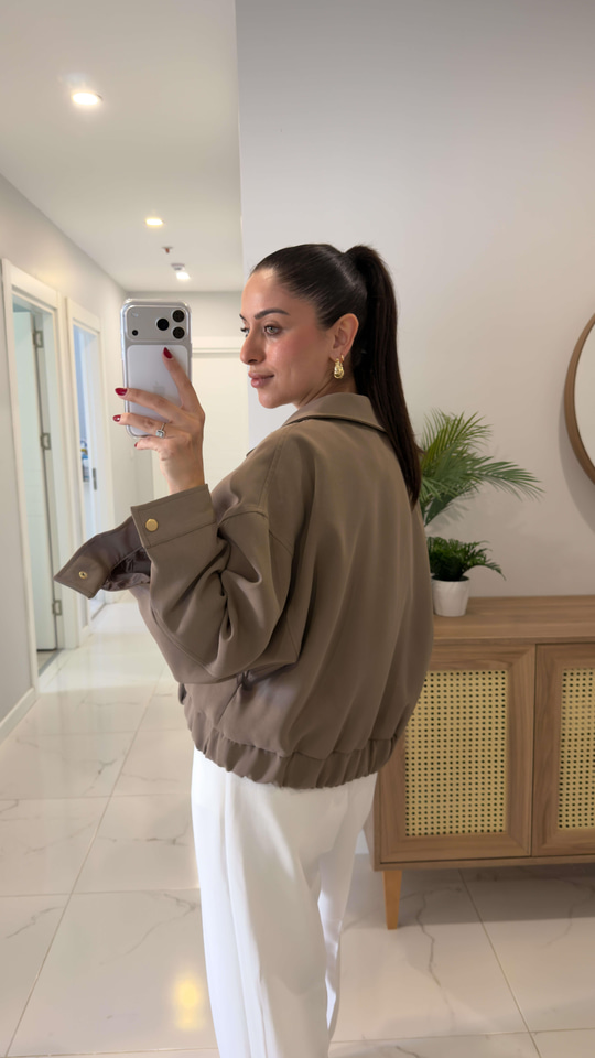 Nosi Camel Cep Detaylı Fermuarlı Ceket