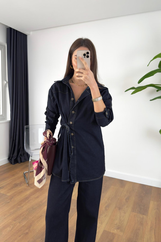 Nusla Dark Blue denim Pantolon Ceket Takım