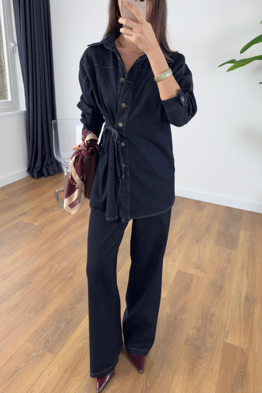 Nusla Dark Blue denim Pantolon Ceket Takım