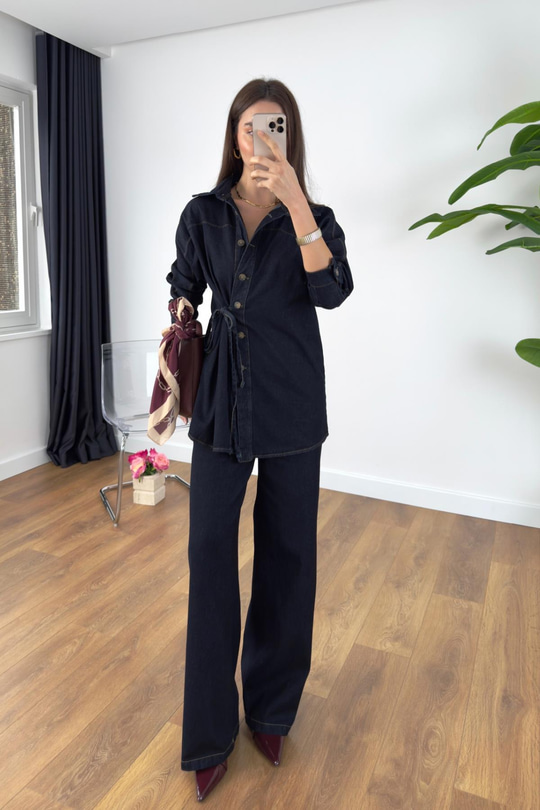Nusla Dark Blue denim Pantolon Ceket Takım