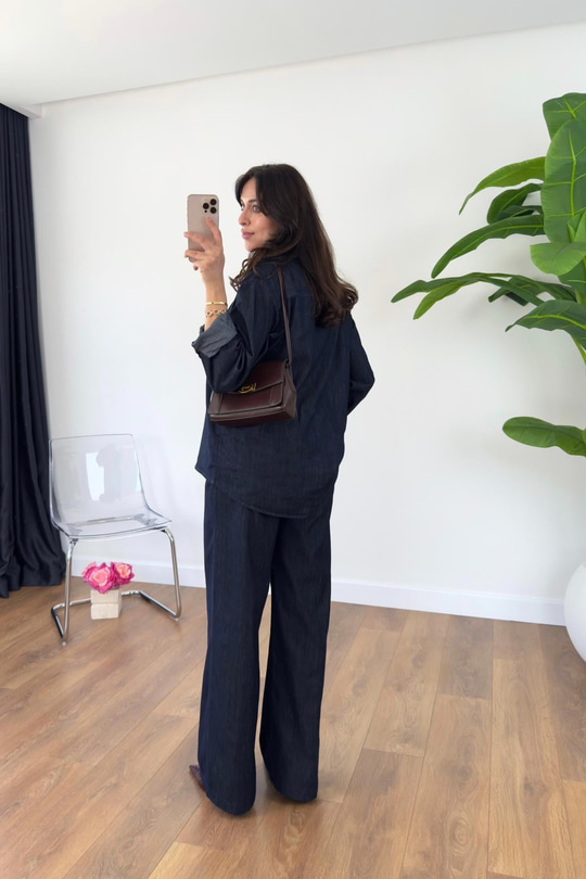 Onna Dark Blue Premium Denim Gömlek Pantolon Takım