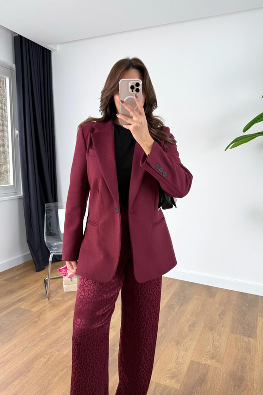 Onsel Bordo Cep Detaylı Kaşe Ceket
