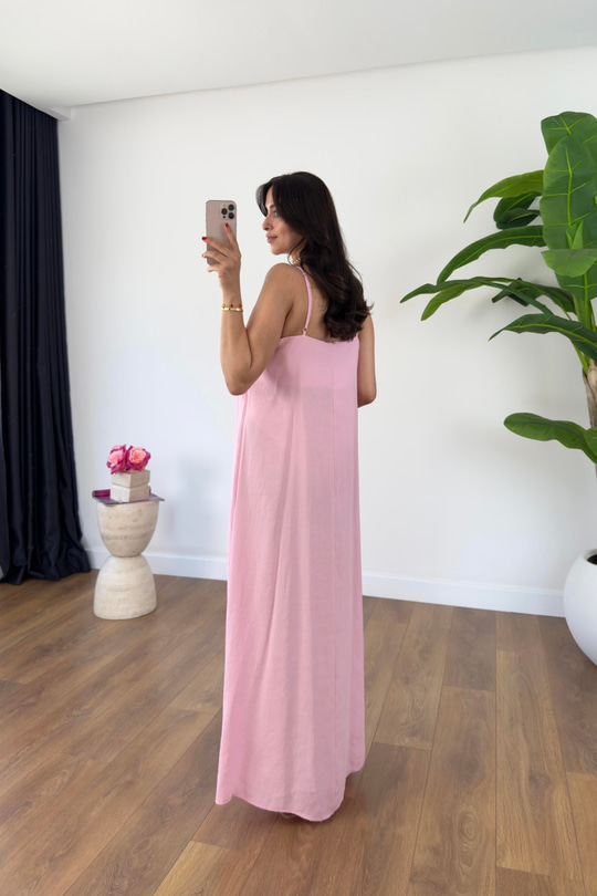 Ossy Pembe Askı Ayarlanabilir Maxi Boy Elbise