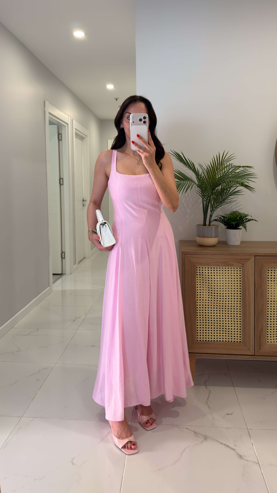 Otilla Pembe Askılı Astarlı Elbise