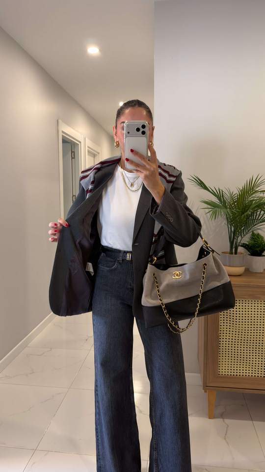 Owers Gri Oversize Blazer Ceket