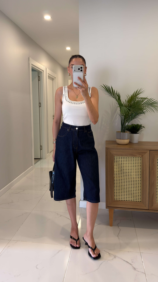 Pearl  Dark Blue Baggy Fit  Bermuda Şort