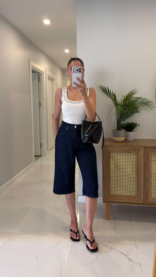 Pearl  Dark Blue Baggy Fit  Bermuda Şort