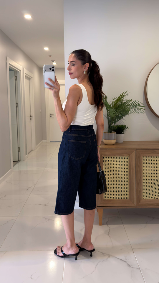 Pearl  Dark Blue Baggy Fit  Bermuda Şort