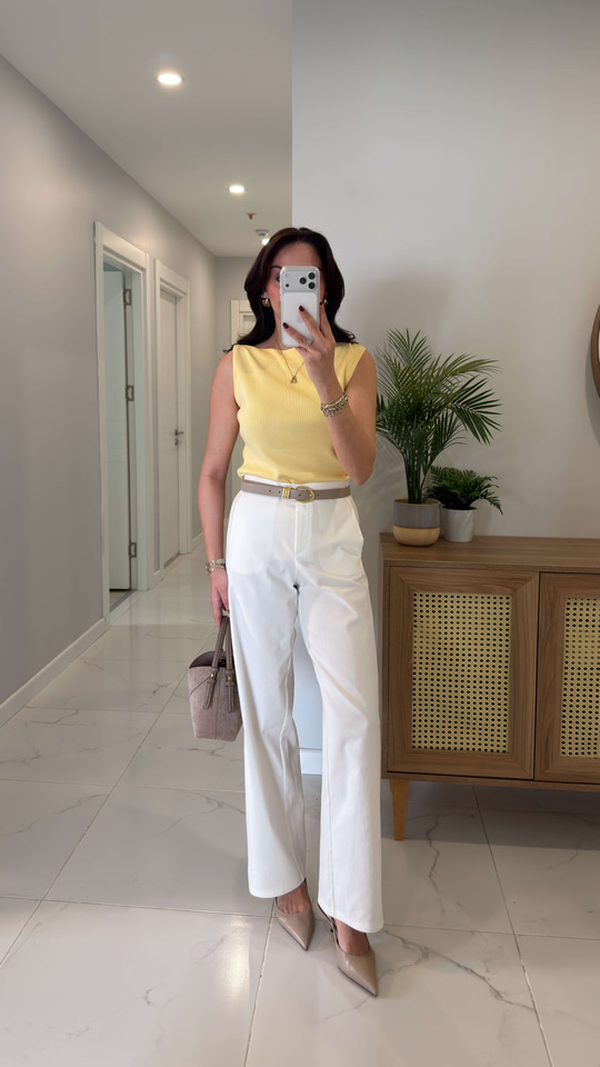 Perin Ekru Beli Lastik Detaylı  Pantolon