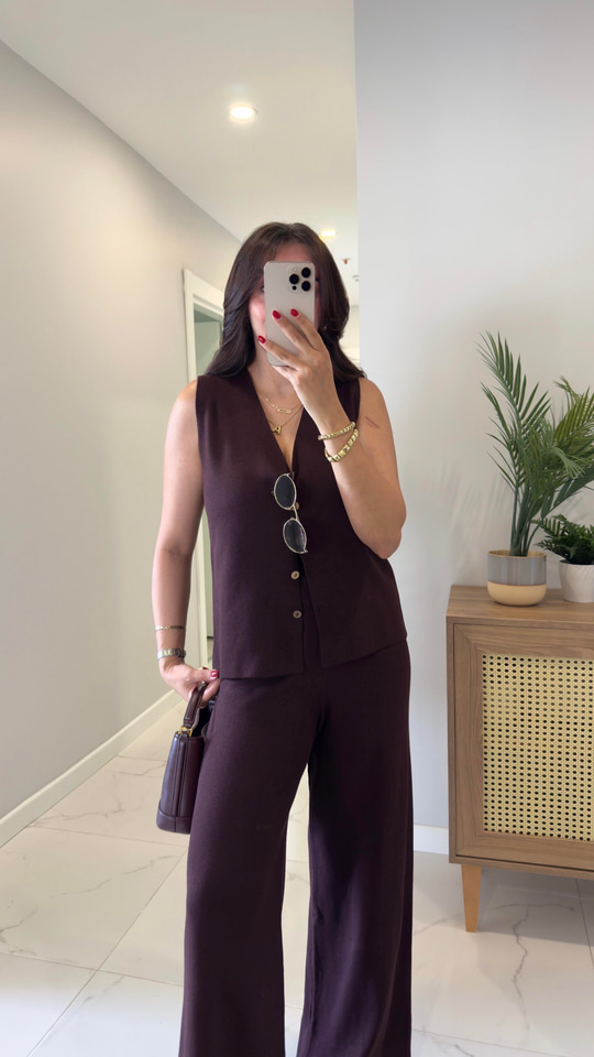 Perstone Bordo Düğme Detaylı Yelek Pantolon Takım
