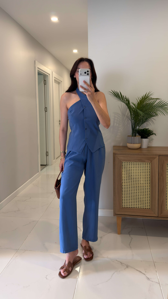 Pihola Mavi Halter Yaka Yelek Pantolon Takım