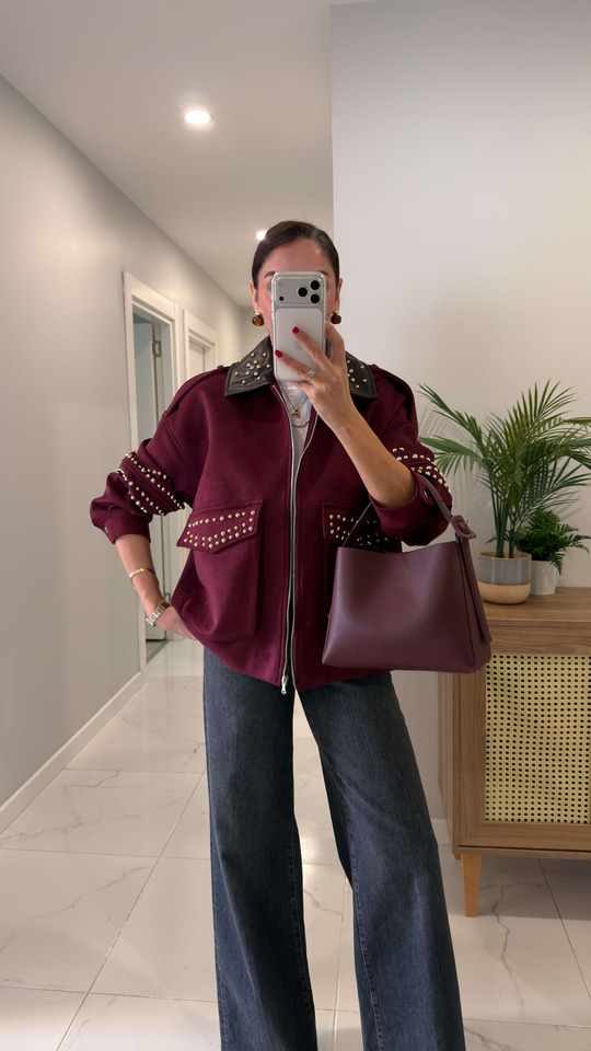 Pladra Bordo Drop Çakımlı Süet Ceket