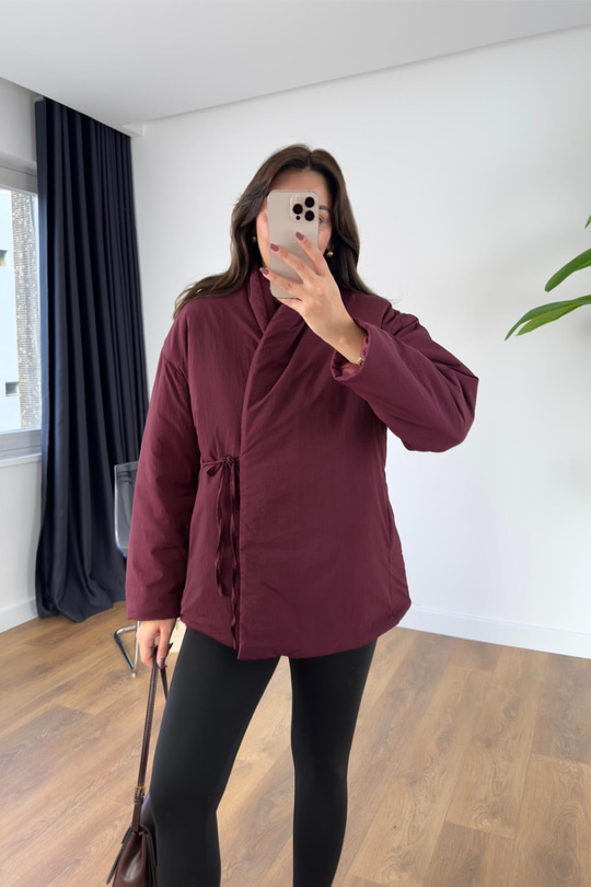 Polena Bordo Bağlama Detaylı Şişme Mont