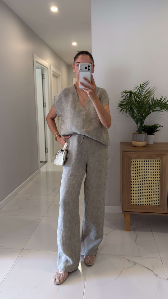 Ponse Olive Beli Bağlamalı Bluz Pantolon Takım