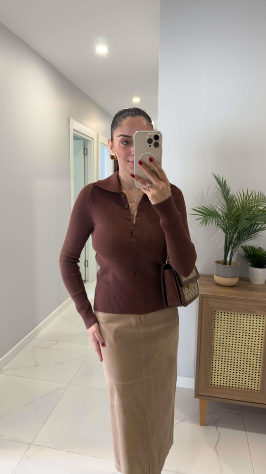 Poresa Kahve Düğmeli Polo Yaka Triko