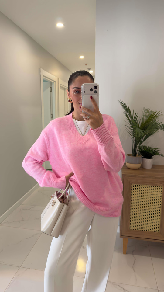 Poritan Pembe V Yaka Triko
