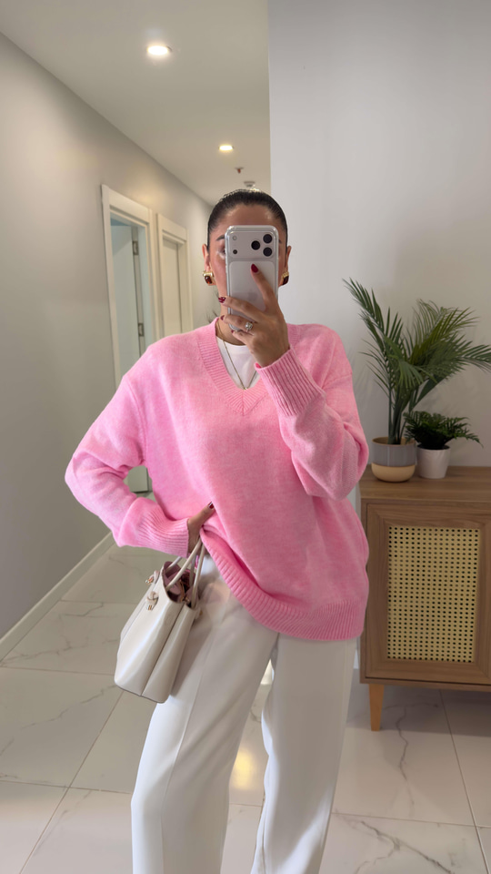 Poritan Pembe V Yaka Triko
