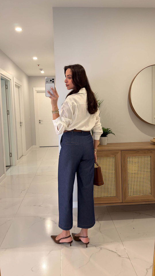 Prensla Mavi Önü Çımalı Pantolon