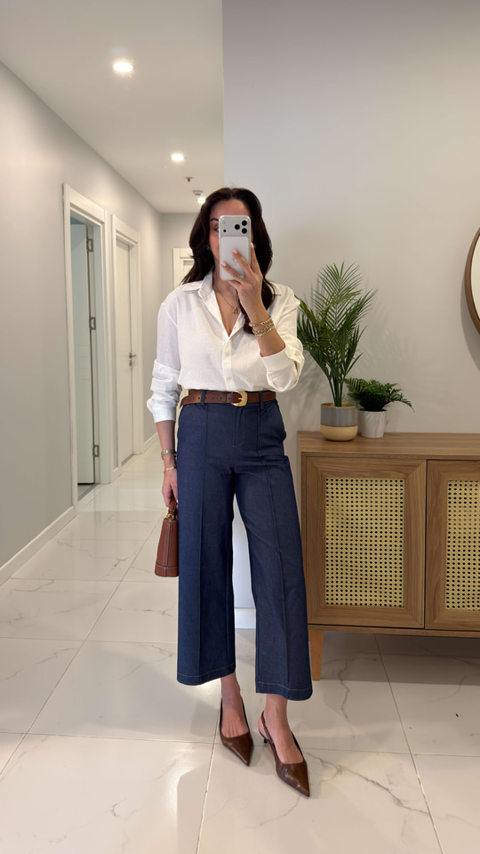 Prensla Mavi Önü Çımalı Pantolon