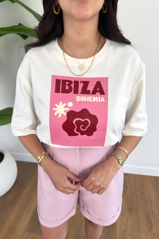 Puly Kırık Beyaz Ibıza Baskılı Tişört