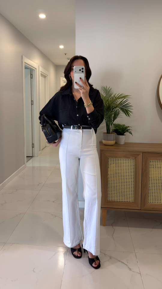 Rinno Beyaz Çımalı Extra Yüksek Bel Kemerli Jean