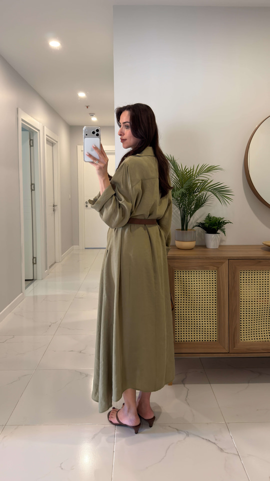 Rislan Haki Premium Kemerli Elbise