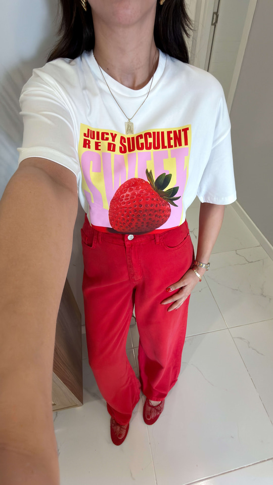 Ritzy Beyaz Çilek Baskılı Tişört