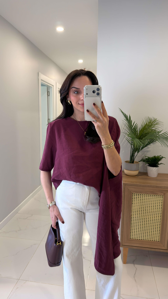 Romes Bordo Vatkalı Şal Bluz