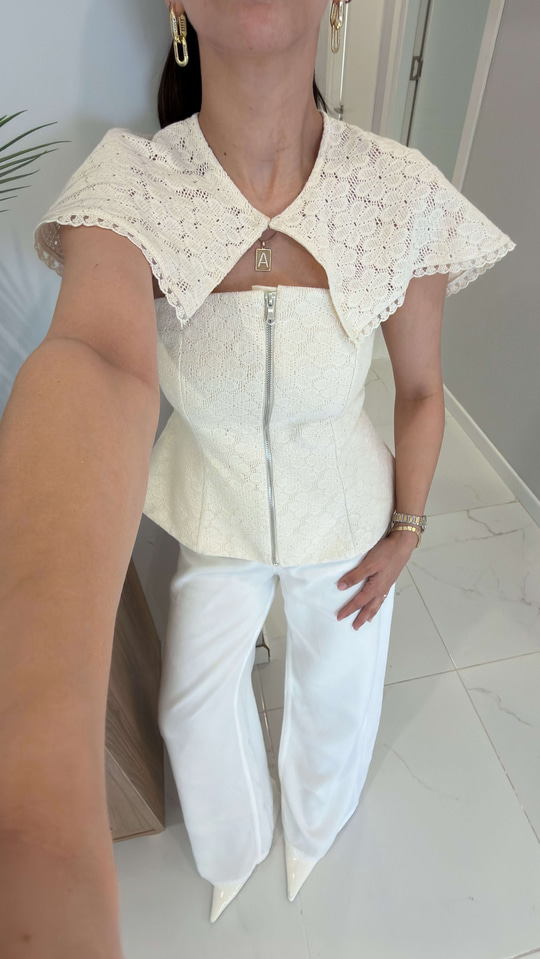 Rosley Taş Pelerin Detaylı Korse Bluz