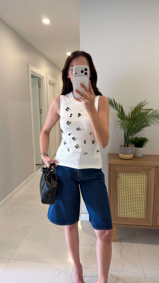 Sitens Ekru Pul İşleme Detaylı Fitilli Bluz