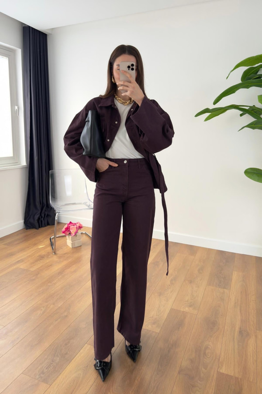 Sobela Mürdüm Kemerli Ceket Pantolon Denim Takım