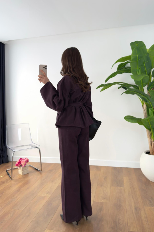 Sobela Mürdüm Kemerli Ceket Pantolon Denim Takım